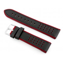 W80 black/maroon 24mm leather watch strapPasek skórzany do zegarka W80 czarny/bordowy 24mm