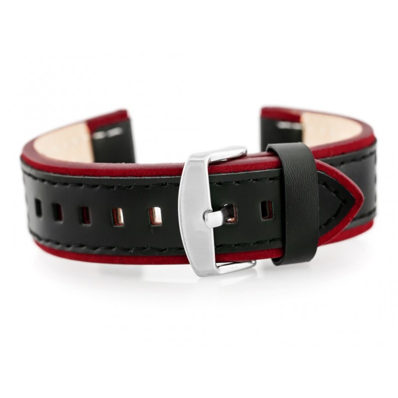 W80 black/maroon 20mm leather watch strap  Pasek skórzany do zegarka W80 czarny/bordowy 20mm