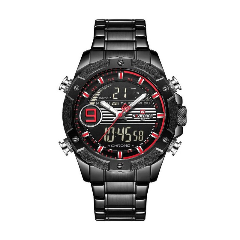 NAVIFORCE MEN'S WATCH - NF9146S (zn089b) - black/red + BOX  ZEGAREK MĘSKI NAVIFORCE - NF9146S (zn089b) - black/red + BOX