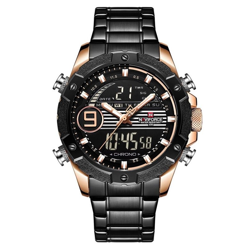 NAVIFORCE MEN'S WATCH - NF9146S (zn089c) - black/rosegold + BOX  ZEGAREK MĘSKI NAVIFORCE - NF9146S (zn089c) - black/rosegold + BOX