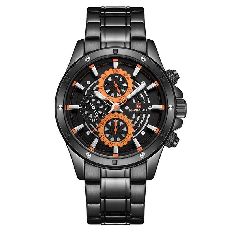 NAVIFORCE MEN'S WATCH - NF9149 (zn090a) black / orange + BOX  ZEGAREK MĘSKI NAVIFORCE - NF9149 (zn090a) black / orange + BOX