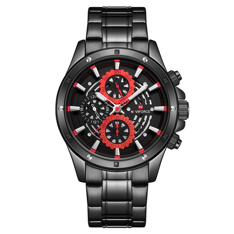 NAVIFORCE MEN'S WATCH - NF9149 (zn090b) black / red + BOX  ZEGAREK MĘSKI NAVIFORCE - NF9149 (zn090b) black / red + BOX