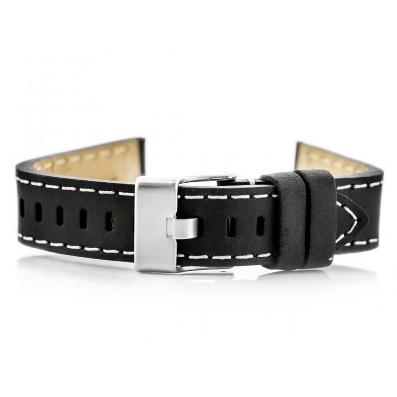 W25 leather watch strap - black/white - 20mm  Pasek skórzany do zegarka W25 - czarny/białe - 20mm