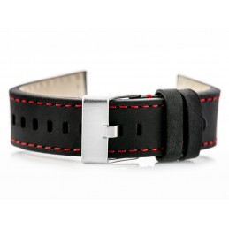 W25 leather watch strap - black/red - 20mmPasek skórzany do zegarka W25 - czarny/czerwone - 20mm