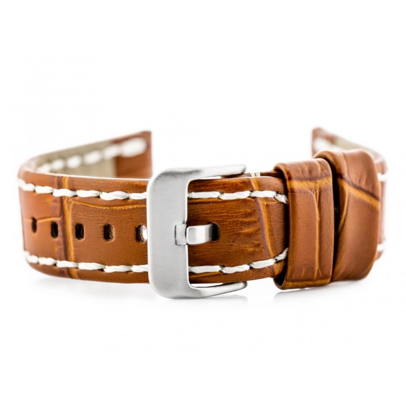 W49 leather watch strap - camel/white - 24mm  Pasek skórzany do zegarka W49 - camel/białe - 24mm