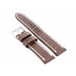 W49 leather watch strap - dark brown/white - 20mmPasek skórzany do zegarka W49 - ciemny brąz/białe - 20mm