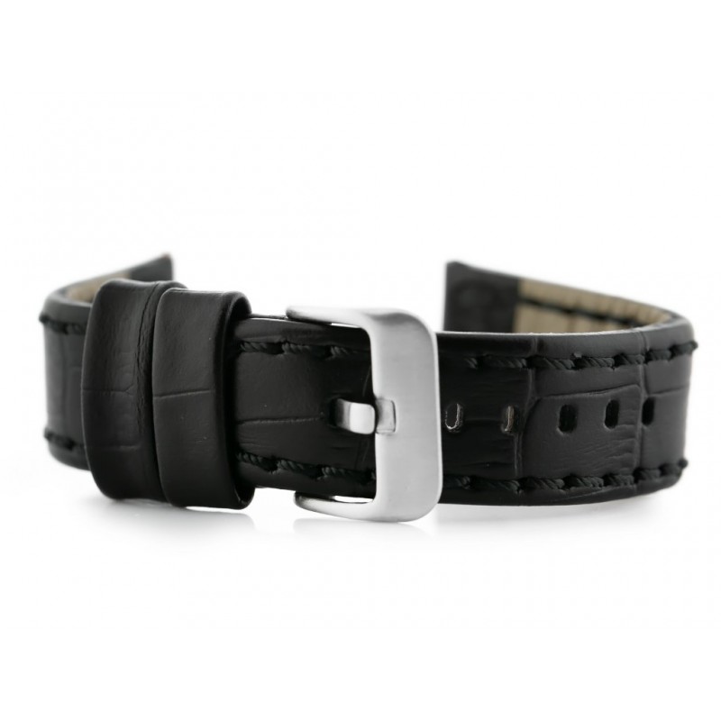W49 leather watch strap - black - 22mm  Pasek skórzany do zegarka W49 -  czarny - 22mm