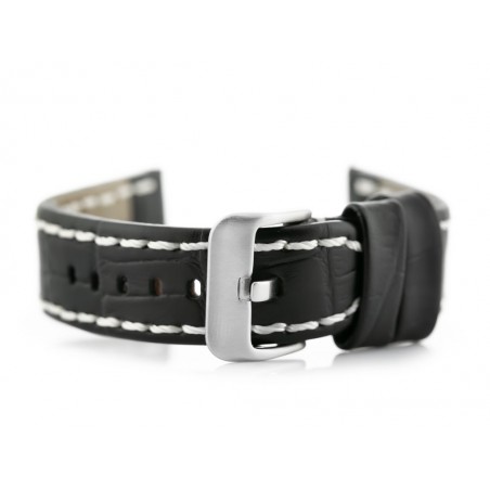 W49 leather watch strap - black/white - 24mm