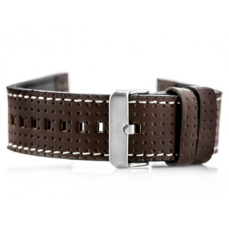 W40 leather watch strap - brown/white - 24mm