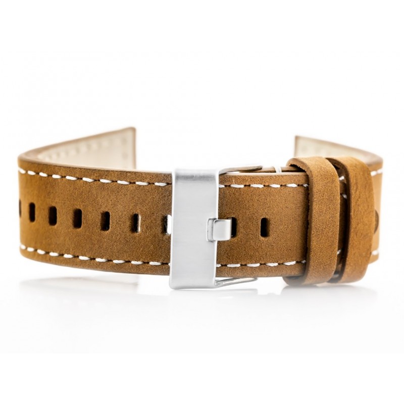W25 leather watch strap - camel/white - 24mm  Pasek skórzany do zegarka W25 - camel/białe - 24mm