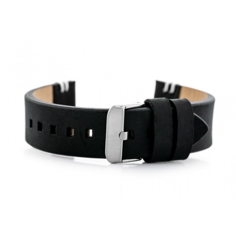 W110 leather watch strap - black/white - 20mm  Pasek skórzany do zegarka W110 - czarny/białe - 20mm
