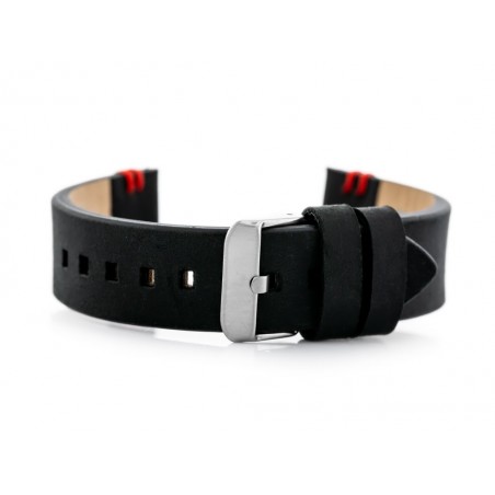 W110 leather watch strap - black/red - 20mm