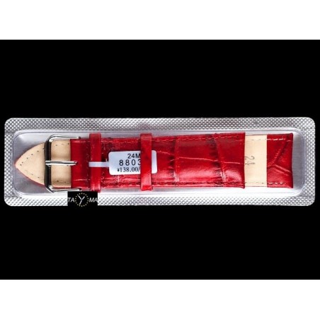 Boxed leather watch strap - red - 24mm