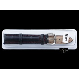 Boxed leather watch strap - black/red - 18mmPasek skórzany do zegarka w pudełku - czarny/czerwone - 18mm