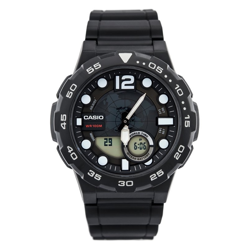 ZEGAREK MĘSKI CASIO AEQ-100W 1AV (zd070a) - WORLD TIME + BOX  ZEGAREK MĘSKI CASIO AEQ-100W 1AV (zd070a) - WORLD TIME