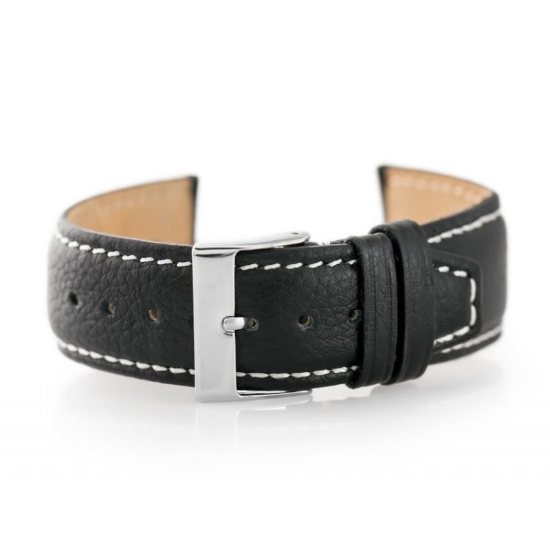 W26 leather watch strap - PREMIUM - black/white - 20mm  Pasek skórzany do zegarka W26 - PREMIUM - czarny/białe - 20mm