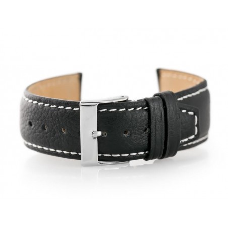 W26 leather watch strap - PREMIUM - black/white - 22mm