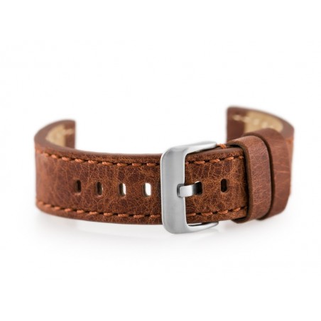 Watch leather strap W48 - PREMIUM - dark brown I - 24mm