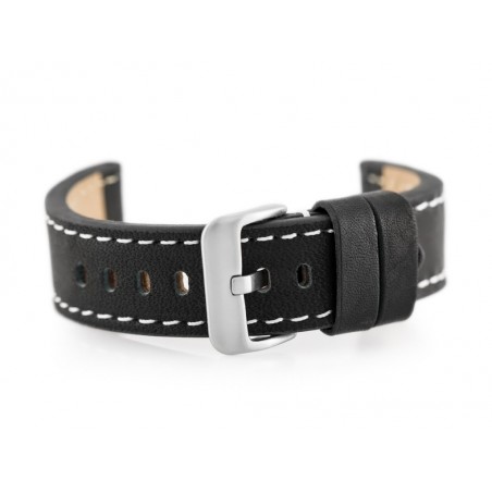 W48 leather watch strap - PREMIUM - black/white - 20mm