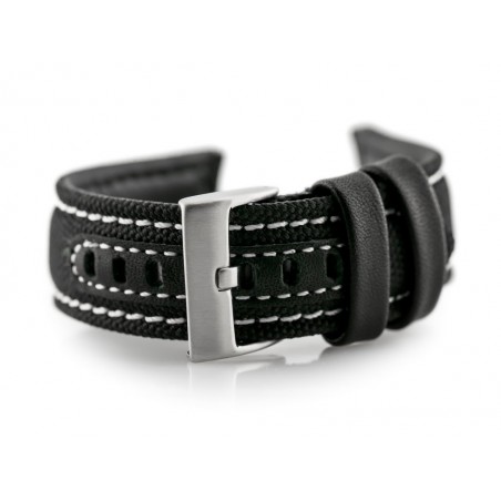 W34 leather watch strap - PREMIUM - black/white - 22mm
