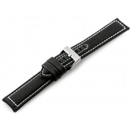 W34 leather watch strap - PREMIUM - black/white - 22mmPasek skórzany do zegarka W34 - PREMIUM - czarny/białe - 22mm