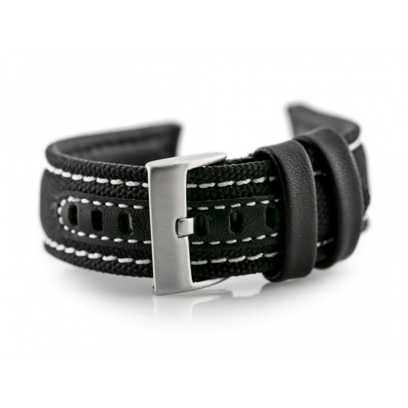 W34 leather watch strap - PREMIUM - black/white - 24mm  Pasek skórzany do zegarka W34 - PREMIUM - czarny/białe - 24mm