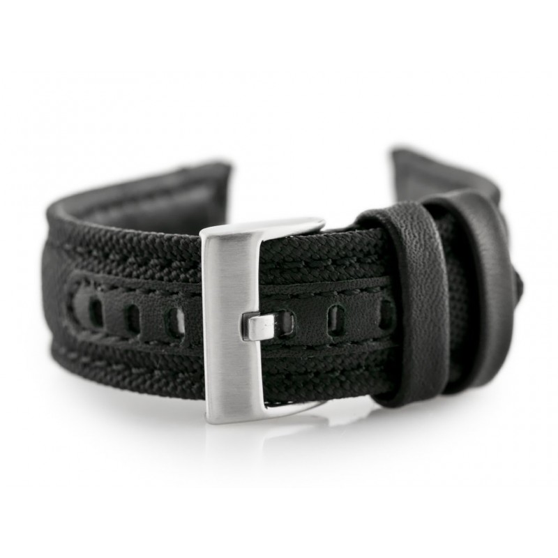 W34 leather watch strap - PREMIUM - black/black - 22mm  Pasek skórzany do zegarka W34 - PREMIUM - czarny/czarne - 22mm