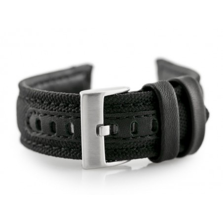 W34 leather watch strap - PREMIUM - black/black - 24mm