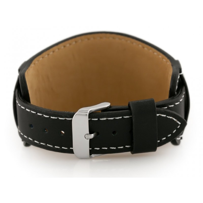 W85 leather watch strap - washer - black/white - 18mm  Pasek skórzany do zegarka W85 - podkładka - czarny/biały - 18mm