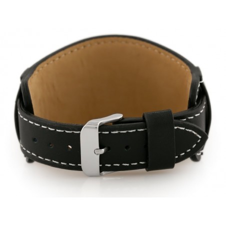 W85 leather watch strap - washer - black/white - 18mm