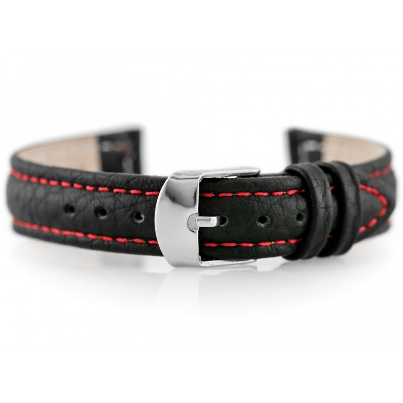 W71 leather watch strap - black/red - 12mm  Pasek skórzany do zegarka W71 - czarny/czerwony - 12mm