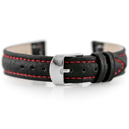 W71 leather watch strap - black/red - 12mm