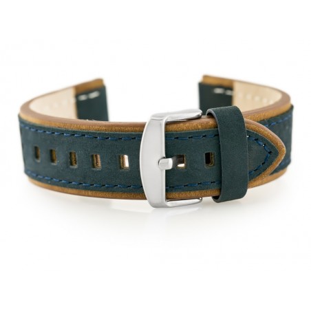 W80 navy blue/brown 24mm leather watch strap