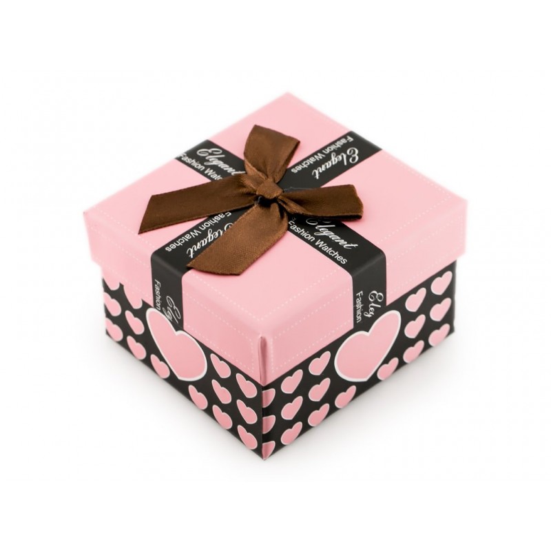 Gift box for watch - hearts light pink  Prezentowe pudełko na zegarek - serduszka jasny róż