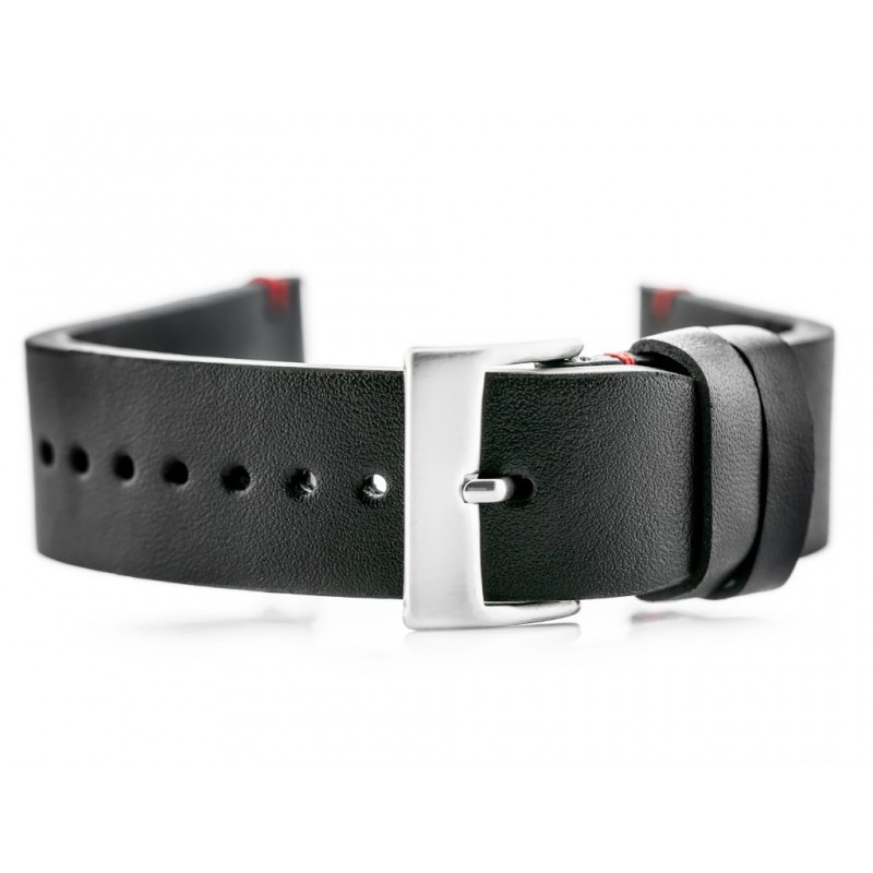 W118 leather watch strap - black/red - 22mm  Pasek skórzany do zegarka W118 - czarny/czerwone - 22mm