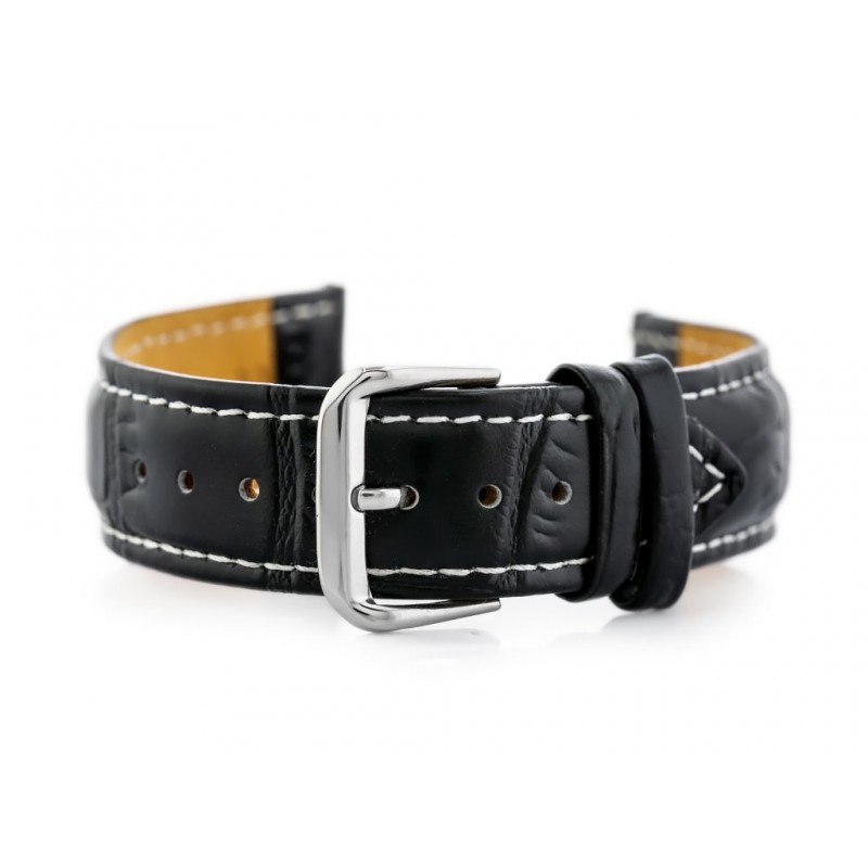 Pasek skórzany do zegarka W102L czarny/biały - 22mm  Pasek skórzany do zegarka W102L czarny/biały - 24mm