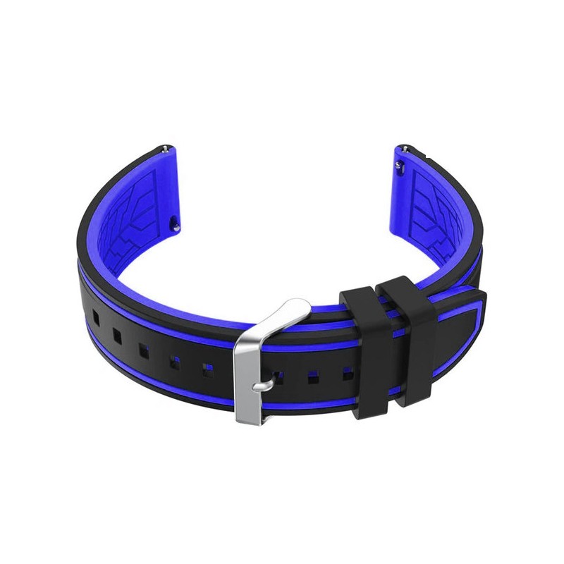 U14 rubber watch strap - black/blue - 20mm  Pasek gumowy do zegarka U14 - czarny/niebieski - 20mm