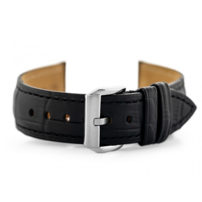 W06 leather watch strap - black - 20mm  Pasek skórzany do zegarka W06 - czarny - 20mm