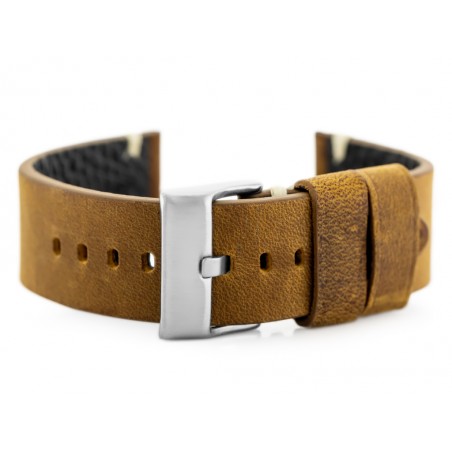 W93 leather watch strap - brown/white - 22mm
