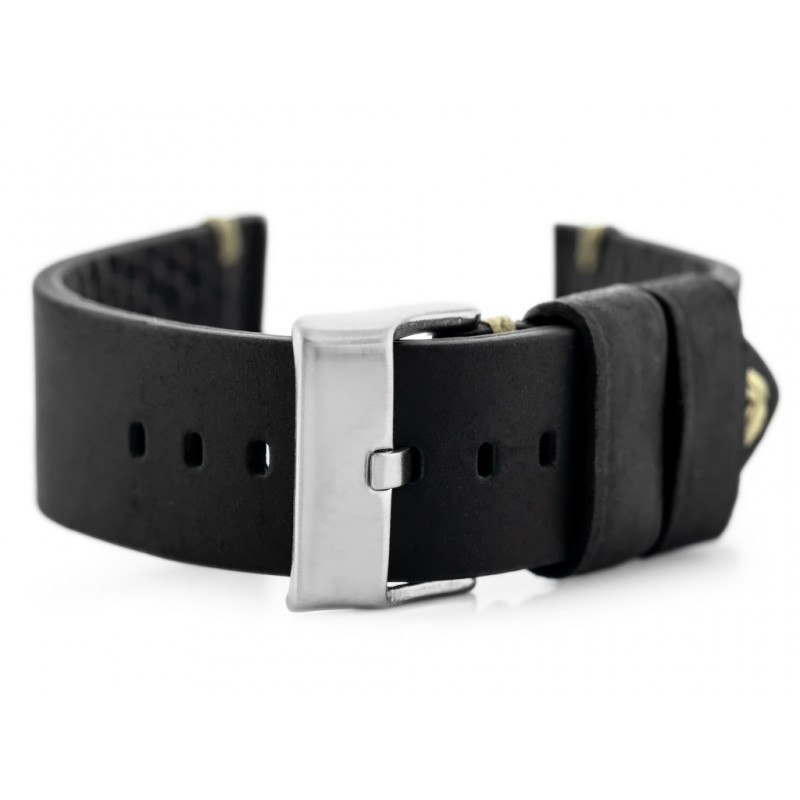 W93 leather watch strap - black/beige 22mm  Pasek skórzany do zegarka W93 - czarny/beż 22mm