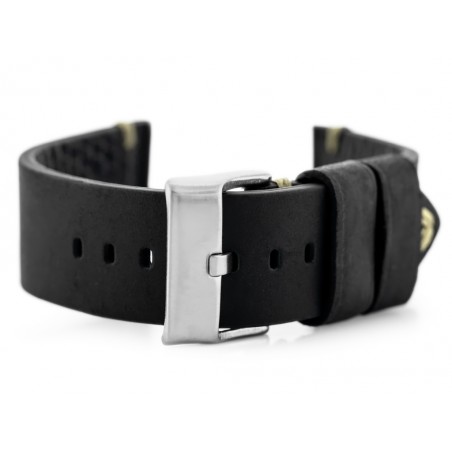 W93 leather watch strap - black/beige 22mm