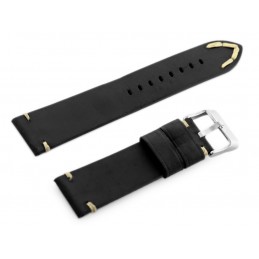 W93 leather watch strap - black/beige 22mmPasek skórzany do zegarka W93 - czarny/beż 22mm