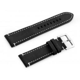W72 leather watch strap - black/white 20mmPasek skórzany do zegarka W72 - czarny/biała  20mm