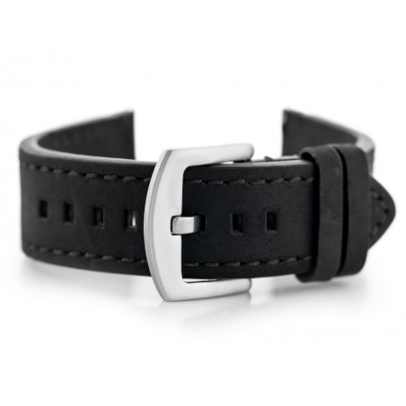 W72 leather watch strap - black/black 22mm