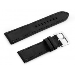 W72 leather watch strap - black/black 22mmPasek skórzany do zegarka W72 - czarny/czarna 22mm