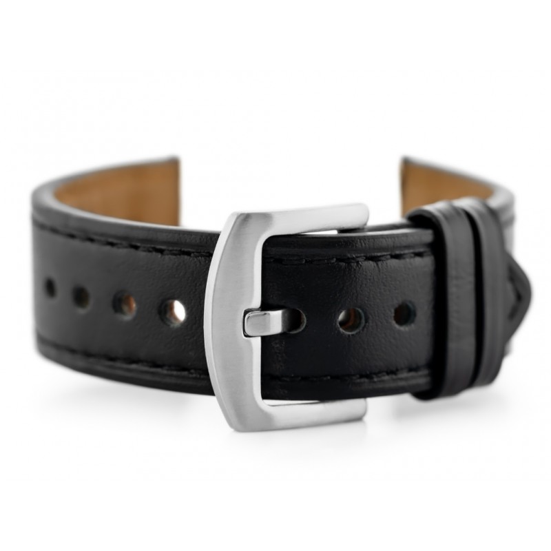 W81 leather watch strap - black/black 20mm  Pasek skórzany do zegarka W81 - czarny/czarna 20mm