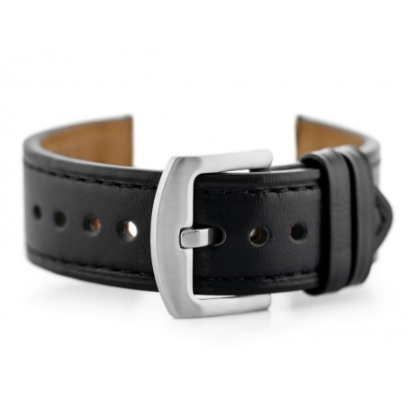 W81 leather watch strap - black/black 20mm