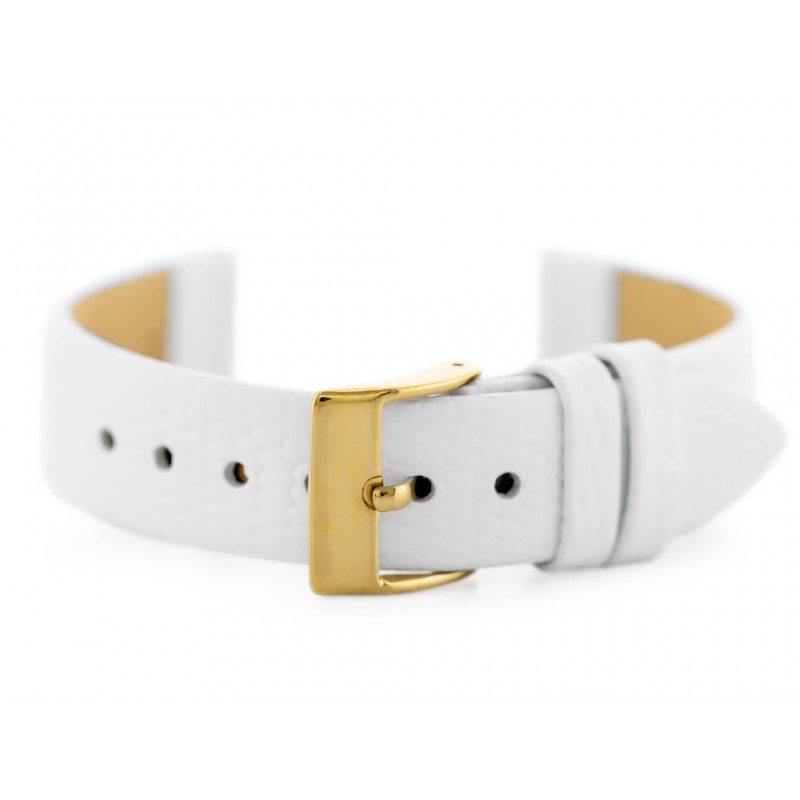 Pasek skórzany do zegarka W107 - biały/zł. 16mm  Pasek skórzany do zegarka W107 - biały/zł. 16mm