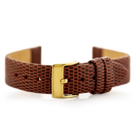 W107 leather watch strap - brown/ gold. 12mm