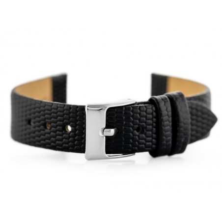 W107 leather watch strap - black/sr. 12mm